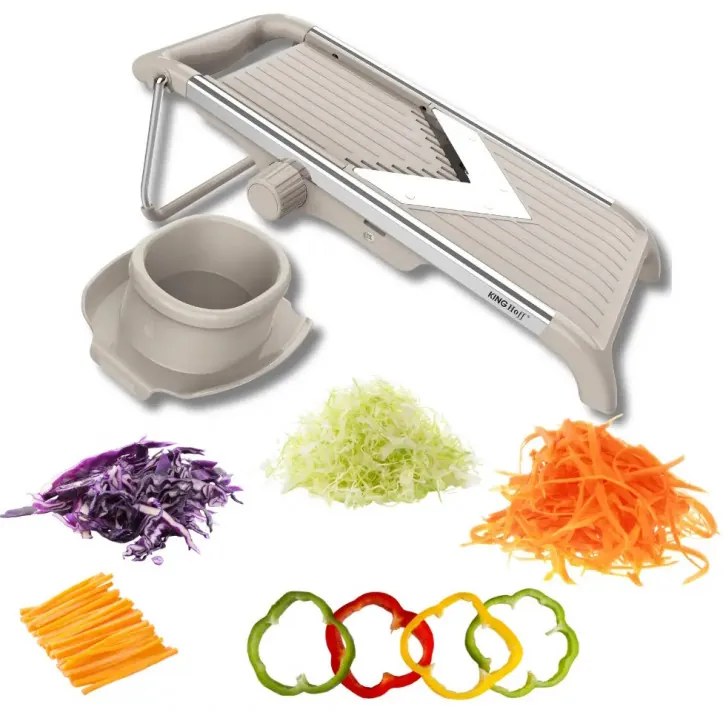 Răzătoare de legume Kinghoff KH 2006, grosime reglabilă, lame în formă de V, Julienne 5 mm, bej/gri