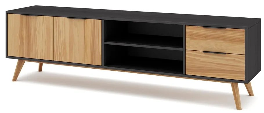 Comodă TV negru/natural din lemn de pin 180x53 cm Lavis – Marckeric