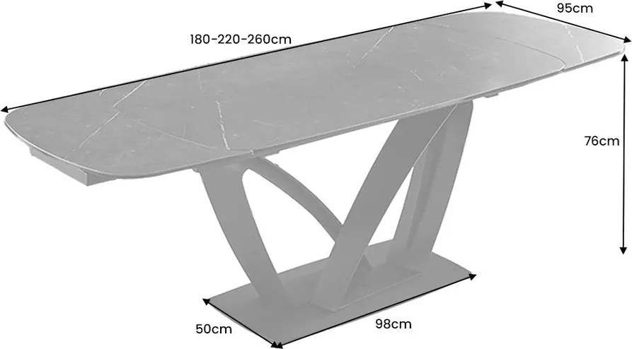 Masa Extensibila cu Blat Ceramic, Grafit, PAPILLON 180-220-260cm