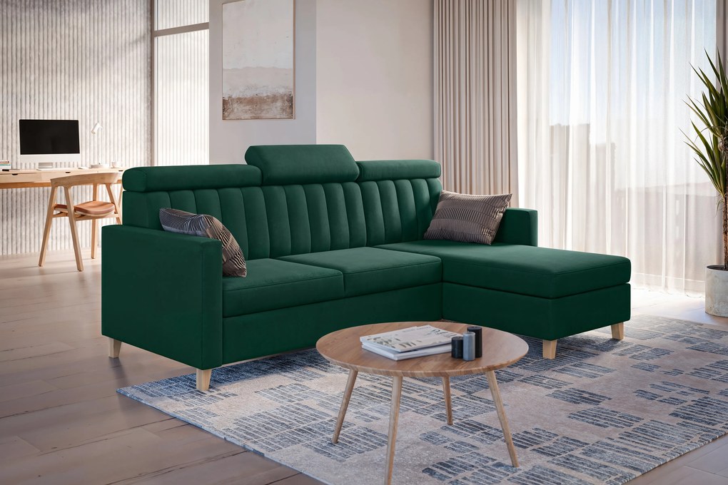 Colțar cu funcție de dormit Vario universal - verde catifea Bluvel 78
