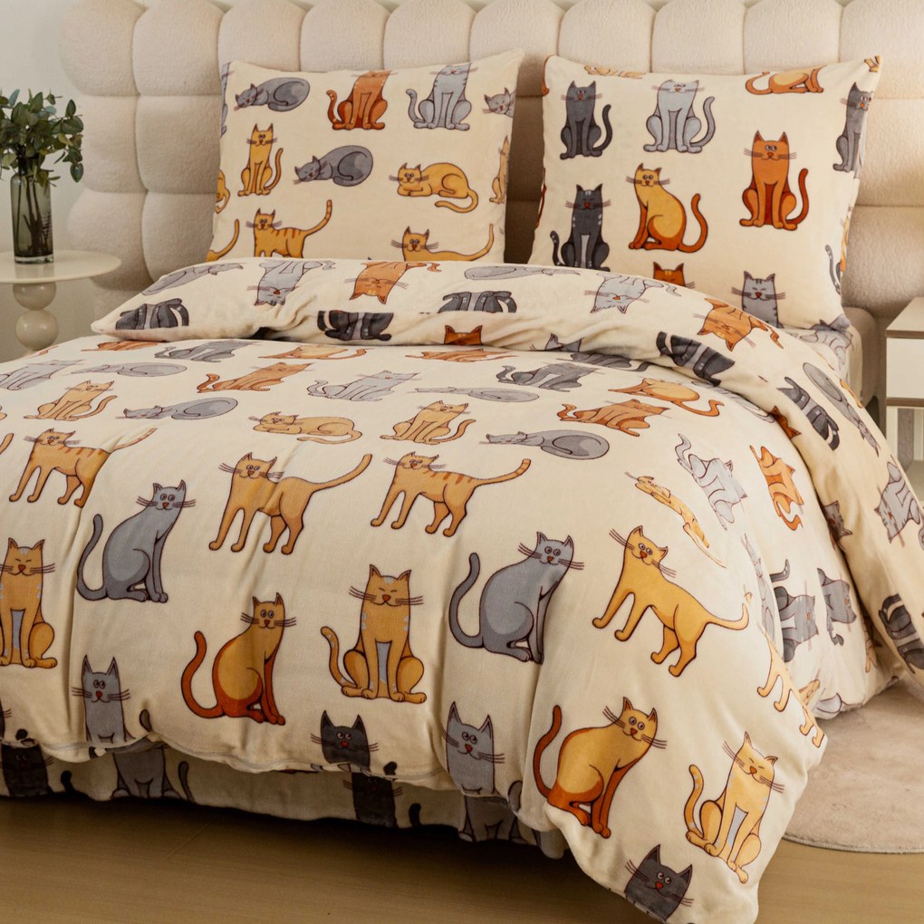 Lenjerie de pat microplus COLORED CATS crem Dimensiune lenjerie de pat: 2 buc 70 x 90 cm | 200 x 220 cm