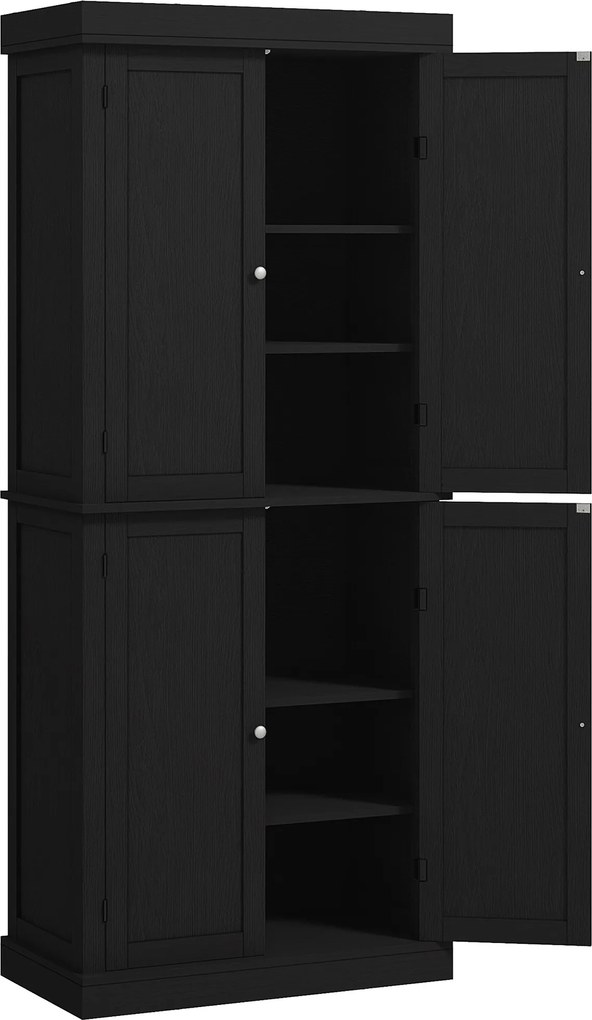 HOMCOM Dulap Înalt de Bucătărie cu 6 Rafturi și 2 Uși, Dulap cu Rafturi Reglabile din Lemn, 76x40,5x184 cm, Alb | Aosom Romania