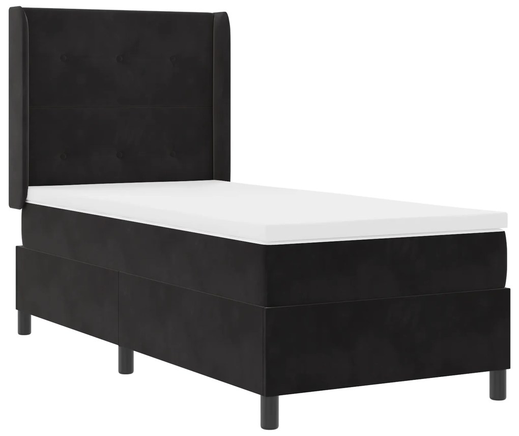 vidaXL Pat box spring cu saltea, negru, 90x190 cm, catifea