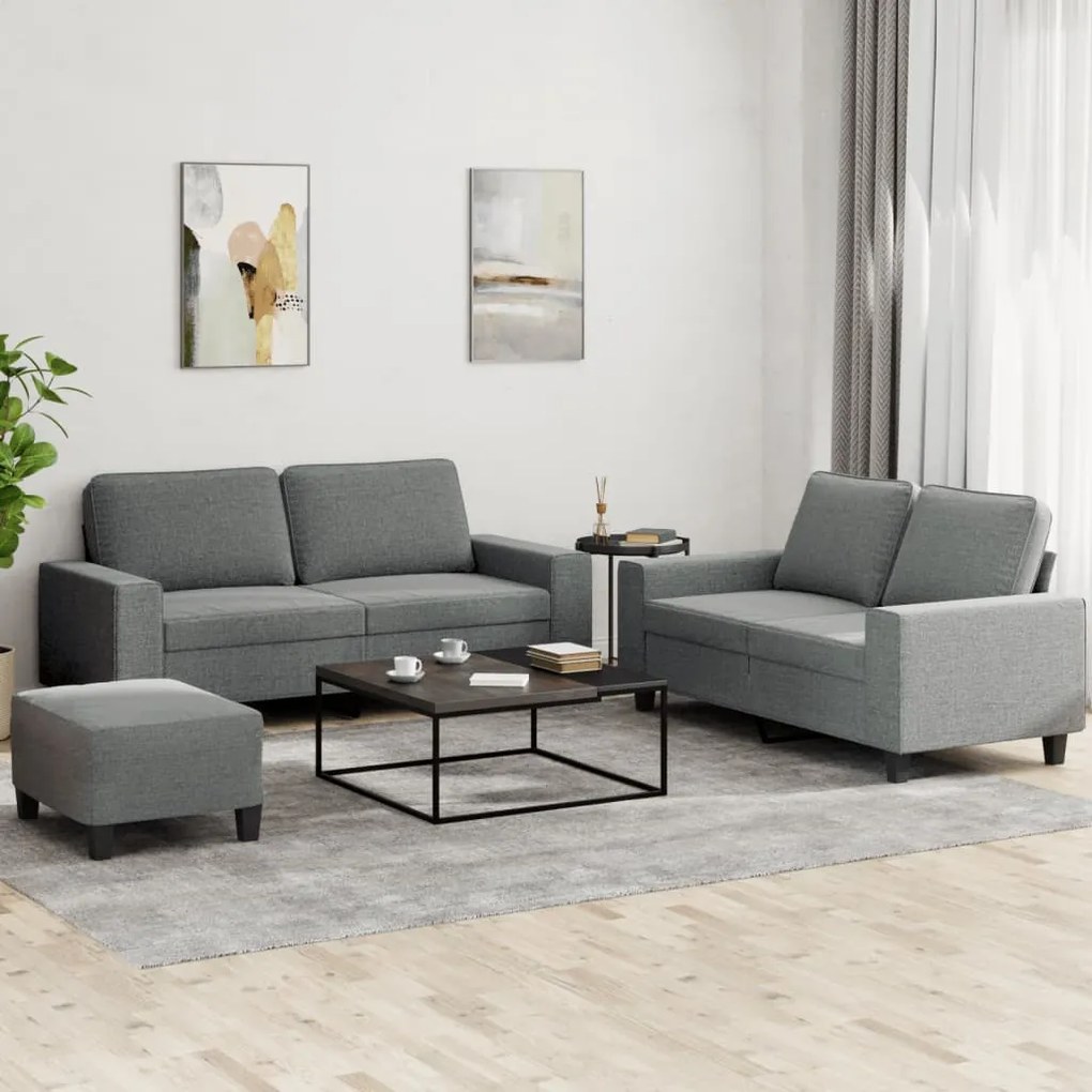 vidaXL Set de canapele, 3 piese, gri închis, textil
