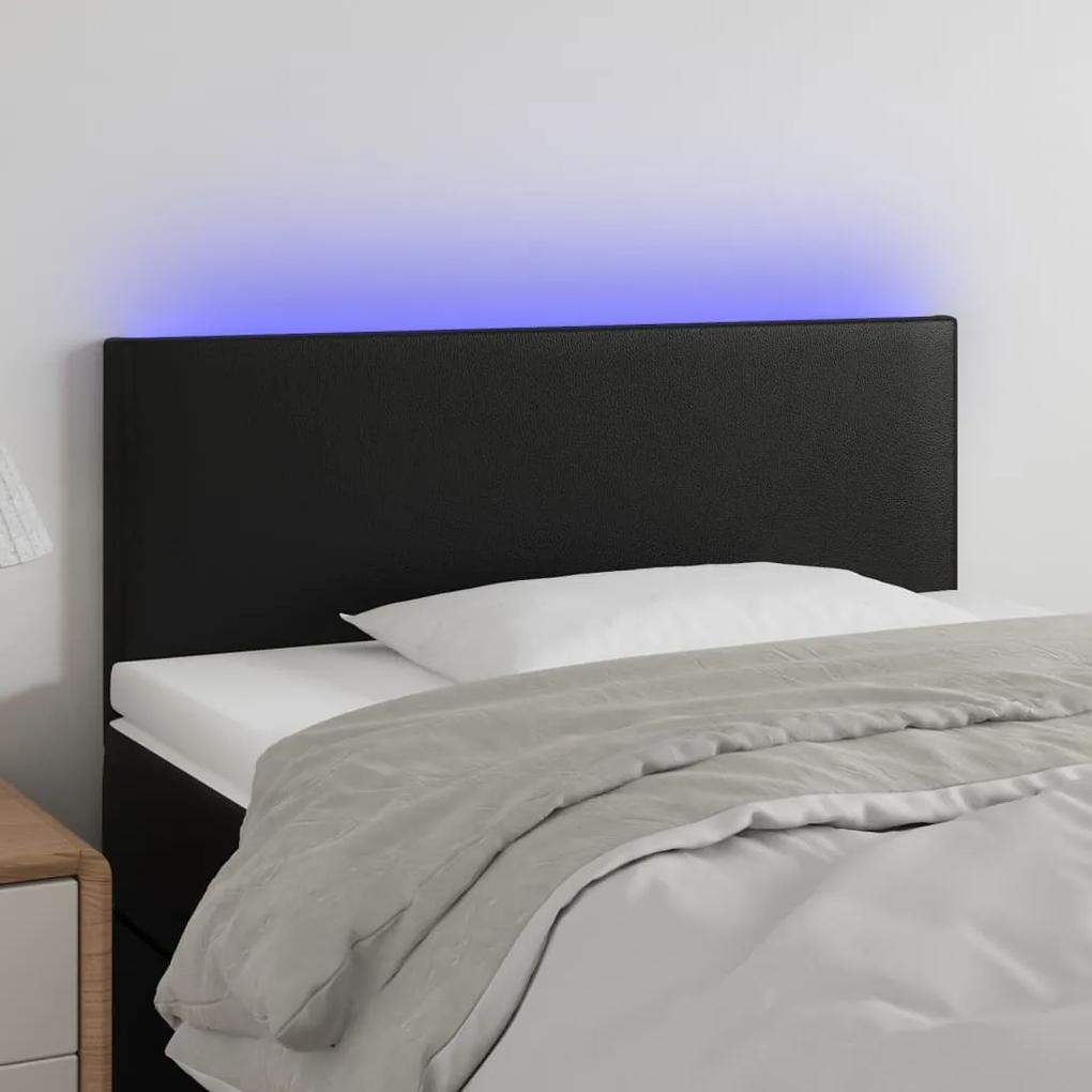 3121410 vidaXL Tăblie de pat cu LED, negru, 90x5x78/88 cm, piele ecologică