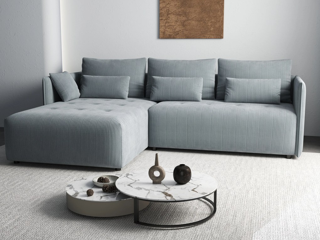 Colțar extensibil dumonde cu ladă de depozitare si sezut confortabil din spuma high-density, Malta Zoom Grey 235x185 cm