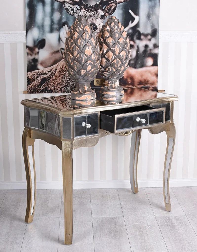 MAOG101 - Masa toaleta oglinda, 90 cm, cosmetica machiaj masuta vanity birou, Argintiu