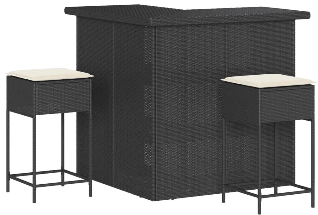 3261502 vidaXL Set mobilier bar de grădină cu perne, 3 piese, negru, poliratan