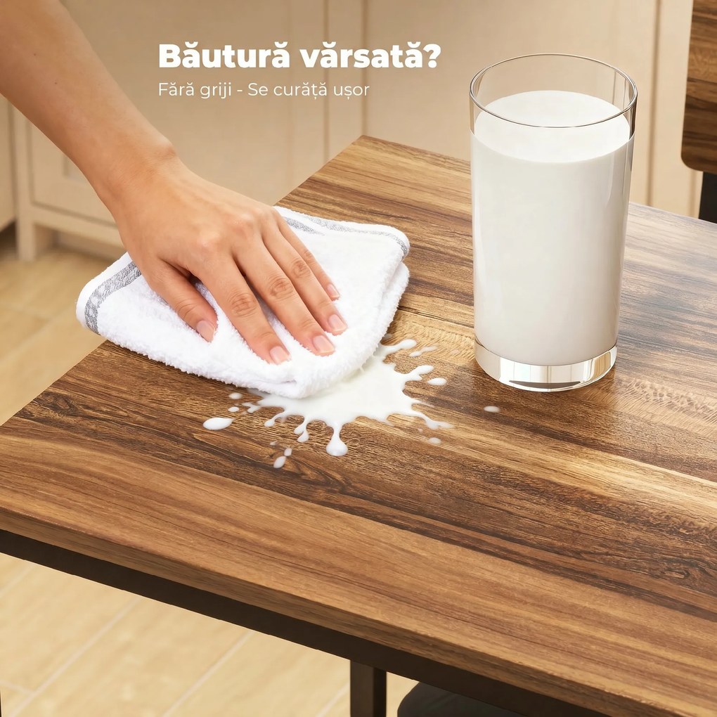 HOMCOM Masă de Bar cu 3 Rafturi și 2 Scaune cu Suport pentru Picioare și Spătar, din Lemn și Oțel, Negru și Nuc | Aosom Romania