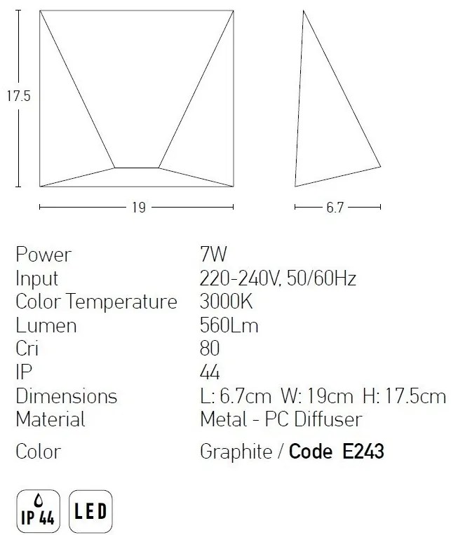 Aplica LED de perete pentru iluminat exterior Hany