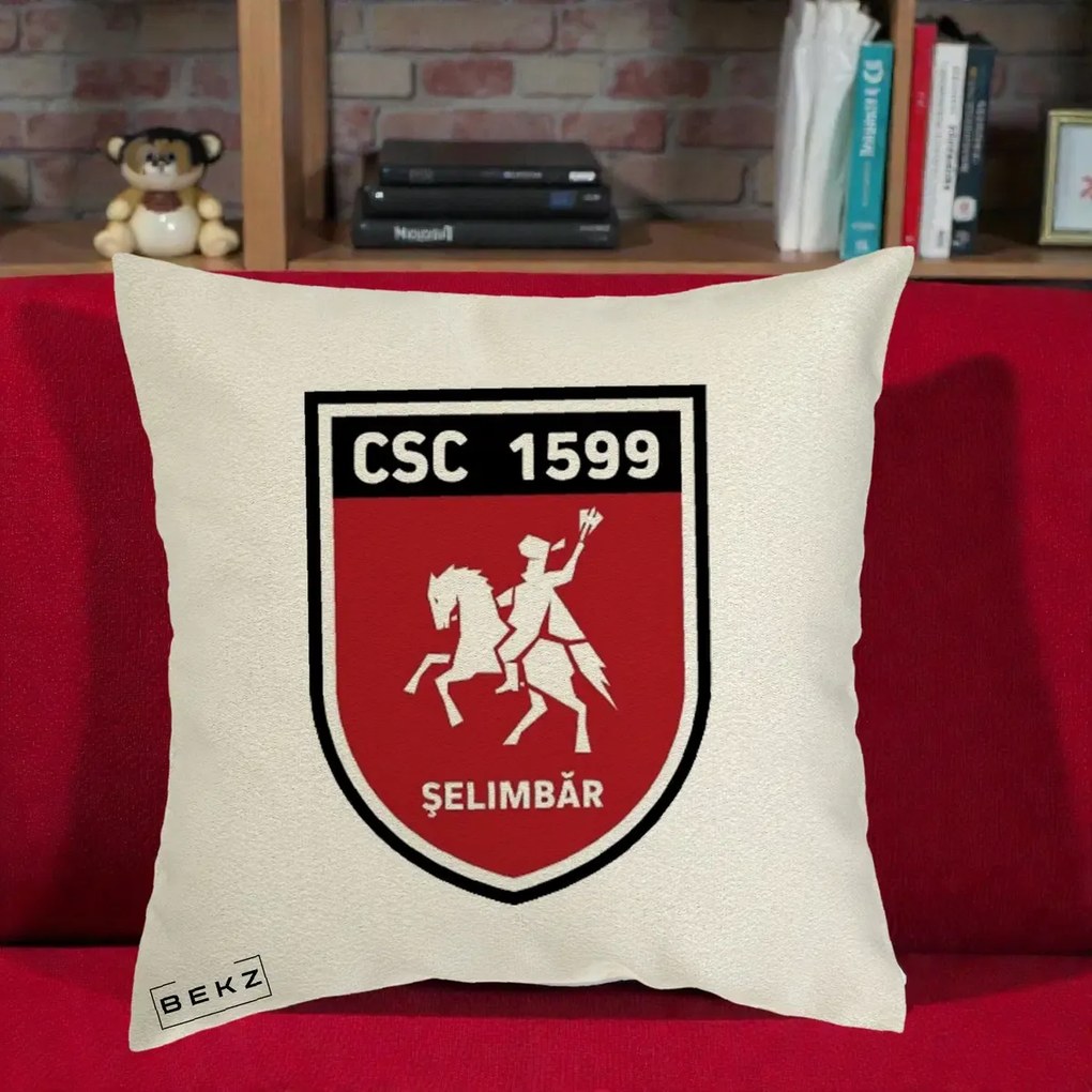 Perna Personalizata CSC 1599 Selimbar Fotbal, 40x40 cm, Ecru, Husa Detasabila, Perna Inclusa, BEKZ®