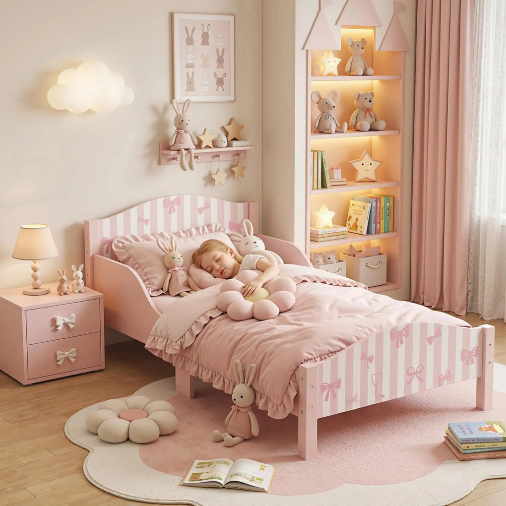 AIYAPLAY Pat Montessori pentru Copii 3-6 Ani Design în Formă de Fundă cu Protecții Anti-cădere, 146 x 76,5 cm, Roz | Aosom Romania