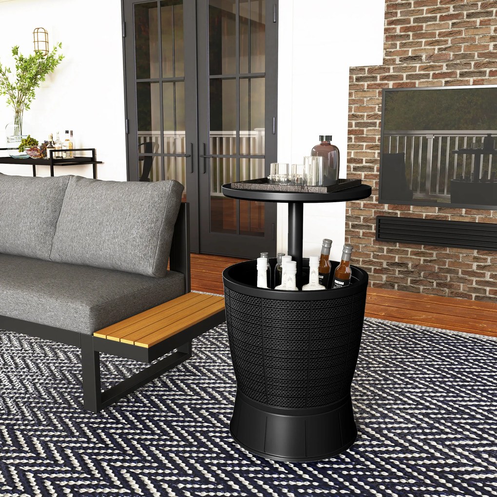 Outsunny Masă-Frigider pentru Exterior 41 L 3 în 1 Cool Bar Masă Auxiliară cu Înălțime Reglabilă Găleată pentru Gheață Capac Rabatabil Negru | Aosom Romania