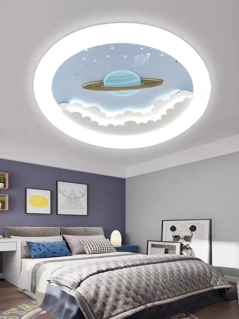 Lustră LED pentru Camera Copiilor, Design Planetă cu Inele, Ø550 mm, 3 Culori de Lumină