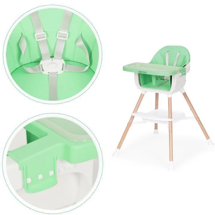 Scaun înalt pentru copii 2 în 1 verde