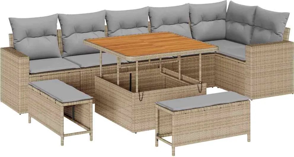 vidaXL Set de canapele pentru grădină 9 pcs Bej poliratan