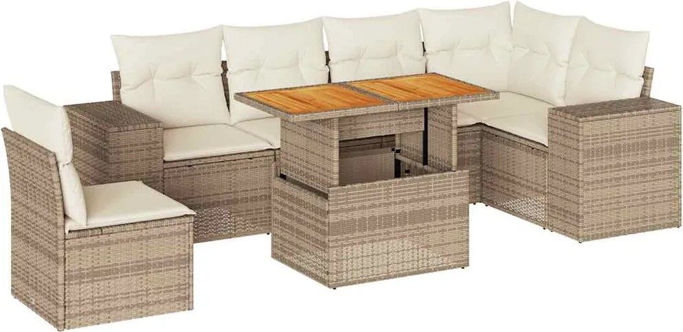 vidaXL Set canapele de grădină, 7 piese, cu perne, bej, poliratan