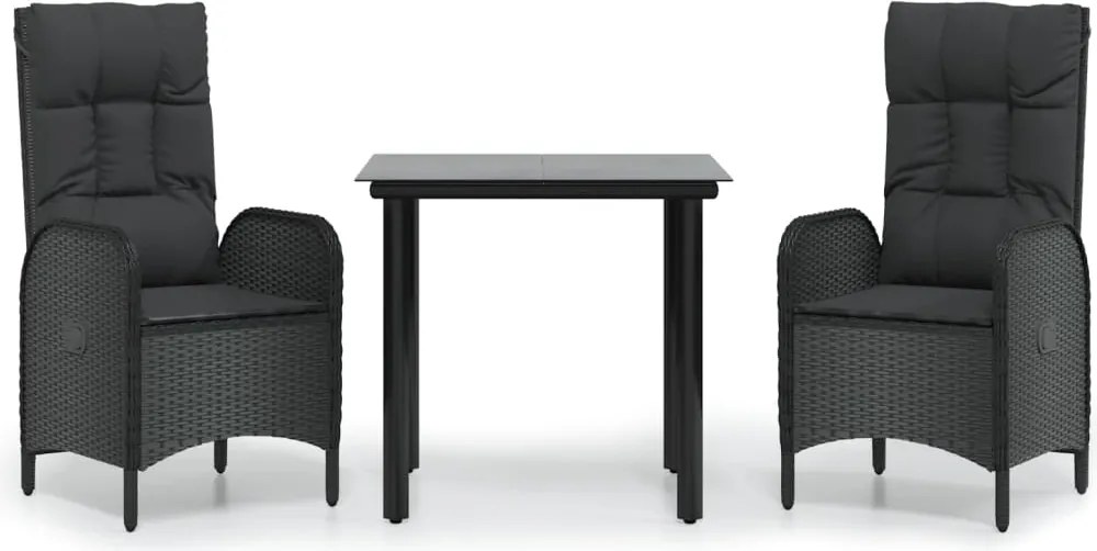 vidaXL Set mobilier de grădină cu perne, 3 piese, negru, poliratan