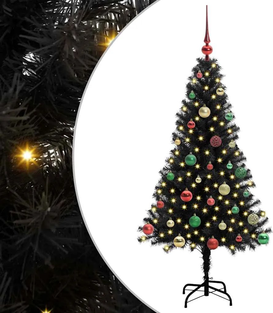 vidaXL Brad de Crăciun cu 150 LED cu suport Negru 150 cm PVC