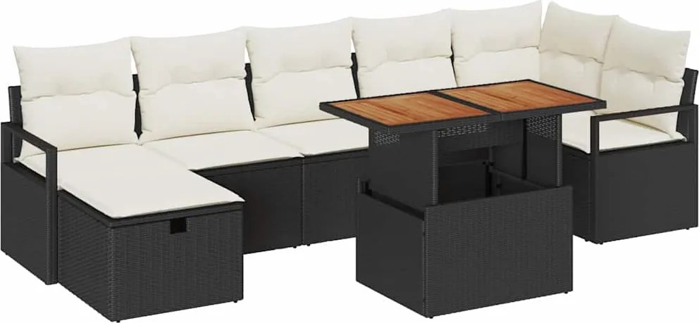 vidaXL Set de canapele pentru grădină cu pernă 8 pcs Negru poliratan