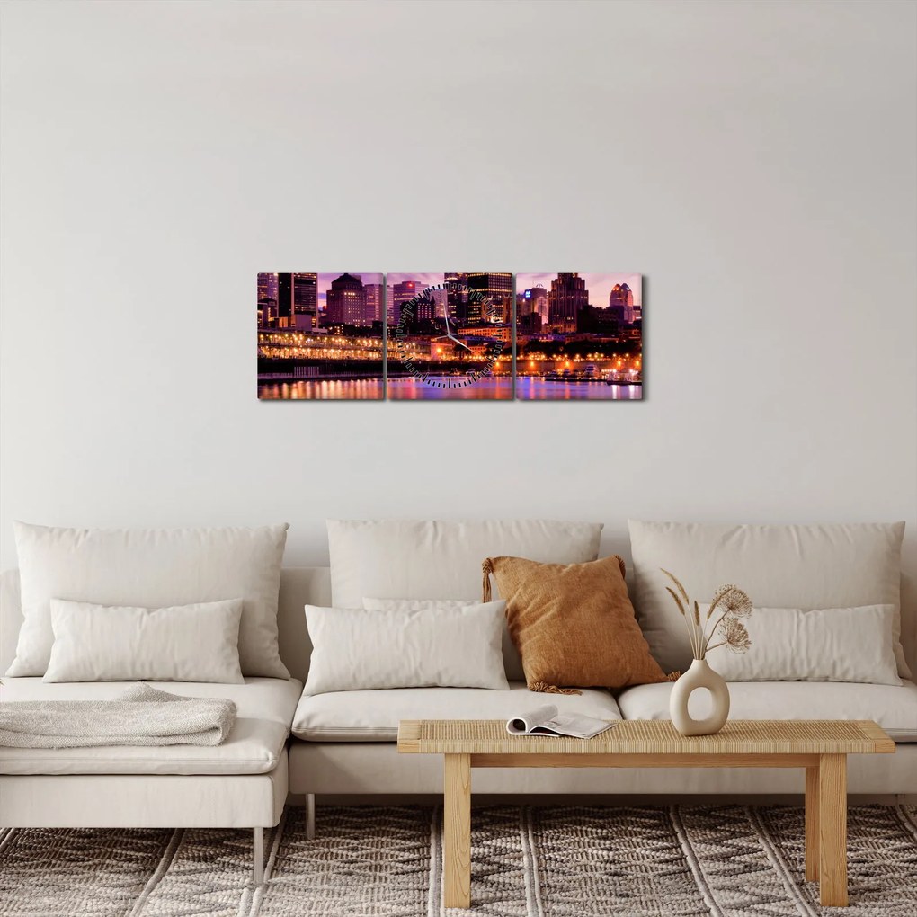 Tablou orașului nocturn (cu ceas) (90x30 cm)