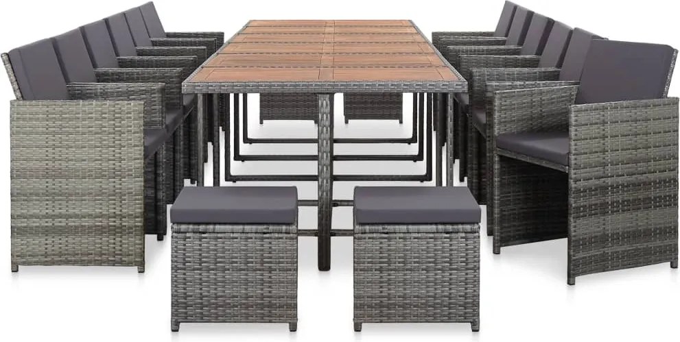 vidaXL Set mobilier de exterior cu perne, 17 piese, gri, poliratan