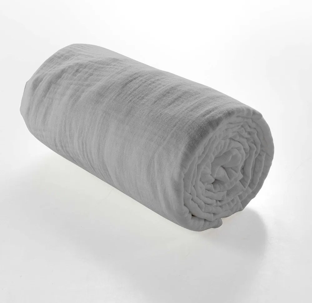 Cearceaf gri din muselină cu elastic 140x190 cm Angelia – douceur d'intérieur