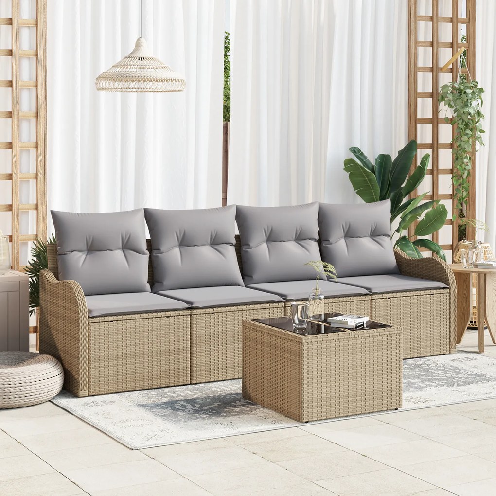 vidaXL Set de canapele pentru grădină 5 pcs Bej Rattan poli