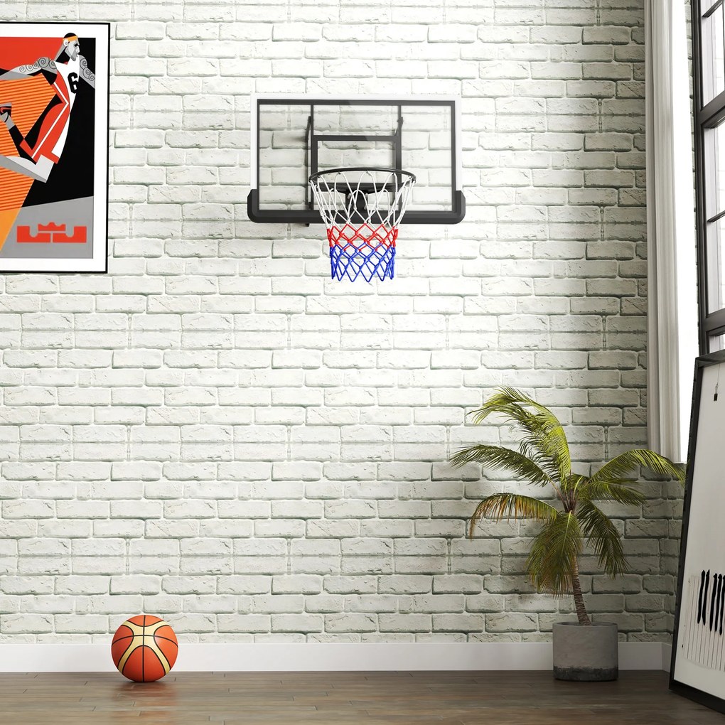 SPORTNOW Coș de baschet de perete pentru exterior 110x90 cm, panou de baschet, inel din oțel, cerc rezistent Ø45 cm și plasă, negru | Aosom Romania