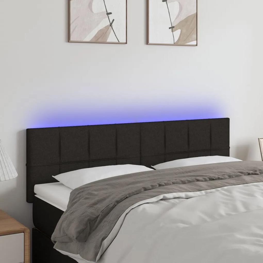 3121612 vidaXL Tăblie de pat cu LED, negru, 144x5x78/88 cm, textil