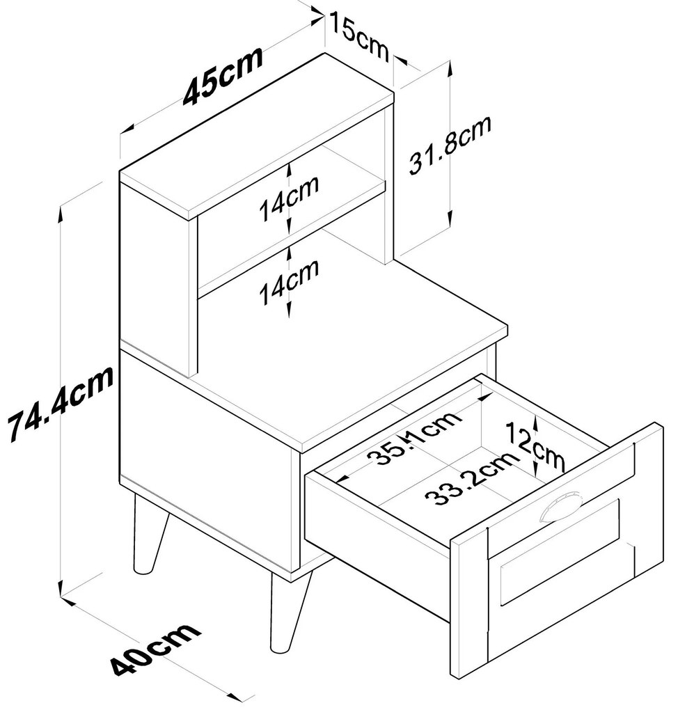 Noptieră Sivadu 1 (nuc + alb). 1094424