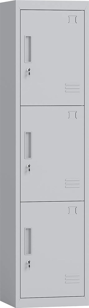 HOMCOM Dulap de birou din oțel cu 3 uși independente cu încuietoare și 2 chei, 45x38x180 cm, gri deschis | Aosom Romania