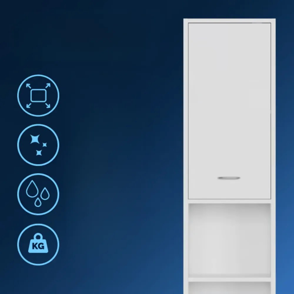 Dulap înalt de baie SILKE, 180×30×30cm, alb Casaria