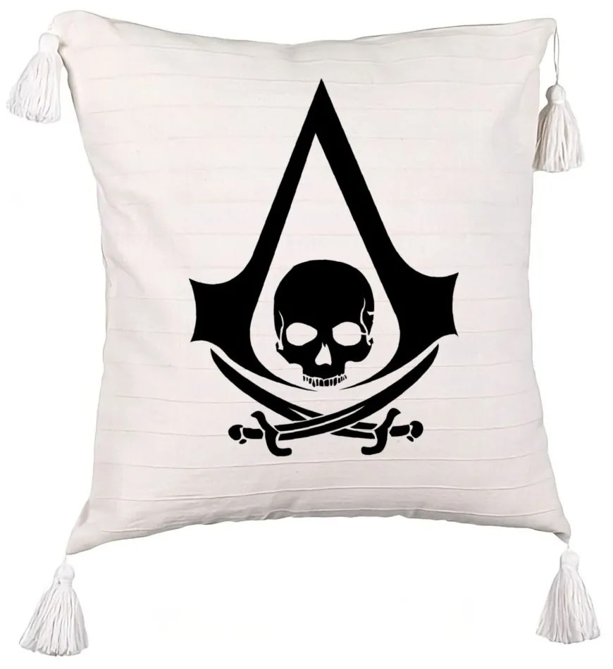 Perna Decorativa cu Franjuri cu Assasin&apos;s Creed Fans, 45x45 cm, Ecru, Cu fermoar