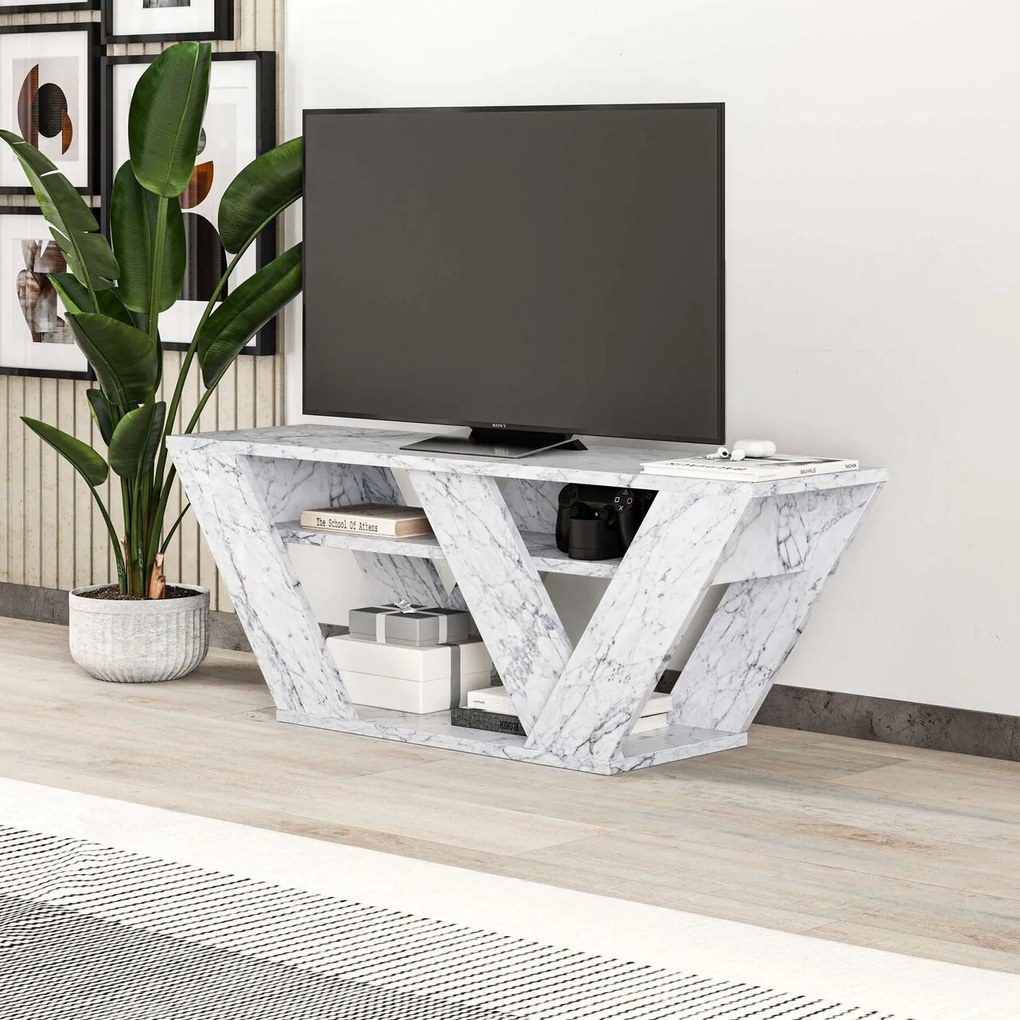 Comoda TV, Hanah Home, Pipralla, 110x40x30 cm, Marmura Carrara