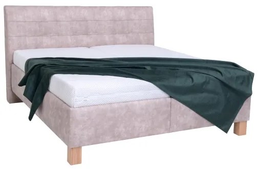 Pat tapițat VIOLET 160 x 200 cm, cu saltea și spațiu de depozitare, bej