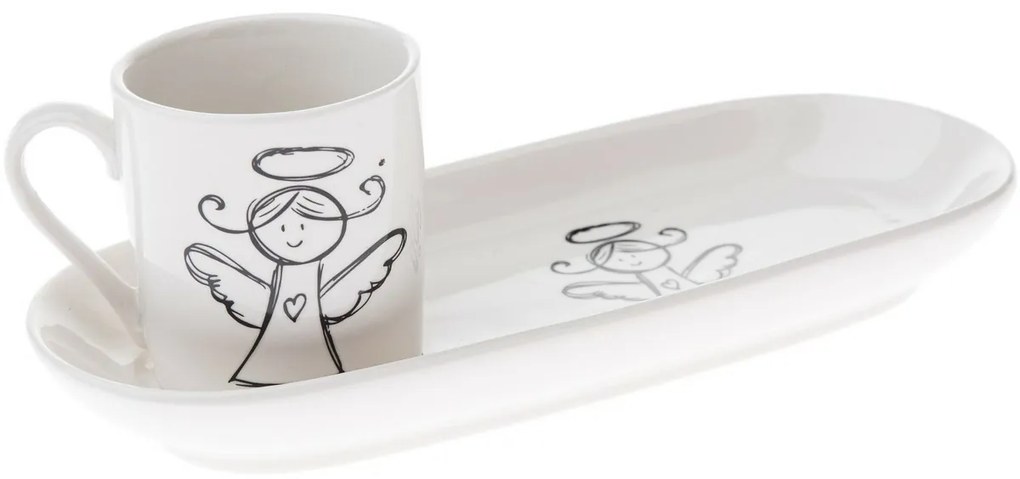 Cană de porțelan cu farfurioară Înger 90 ml