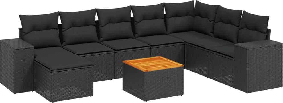 vidaXL Set mobilier de grădină cu perne, 9 piese, negru, poliratan