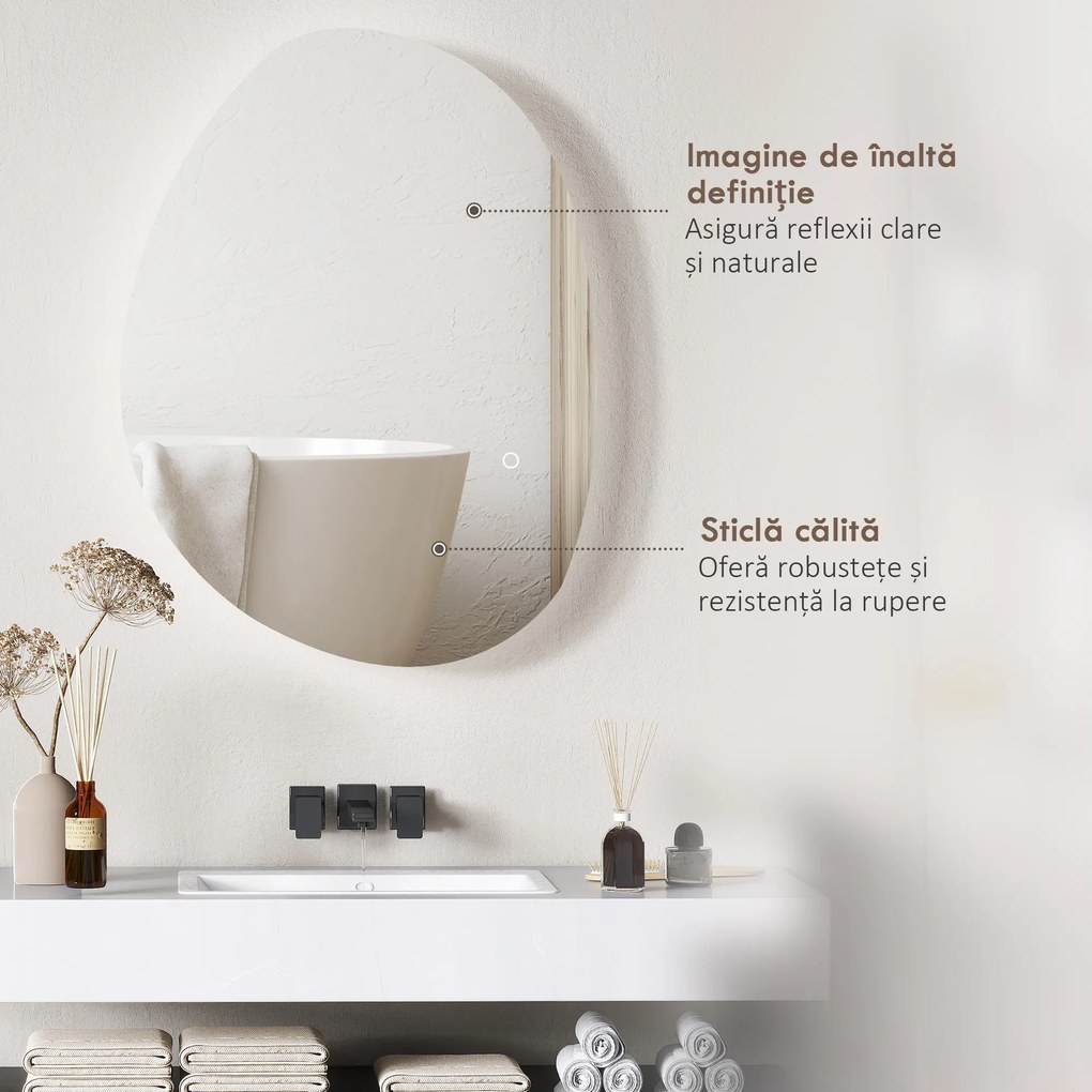 HOMCOM Oglindă de Baie LED cu Comutator Tactil Inteligent și  Intensitate Reglabilă, 80x5x60 cm, Argintiu | Aosom Romania