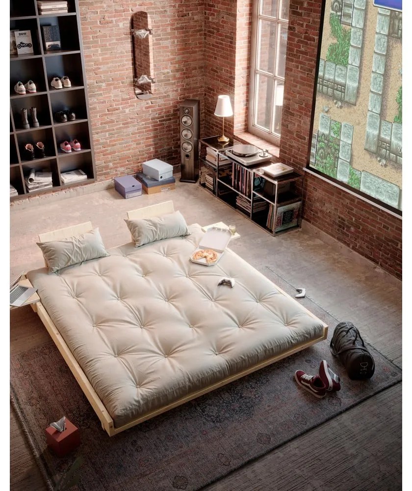 Pat matrimonial în culoare naturală din lemn de pin cu somieră 160x200 cm Social Bed – Karup Design