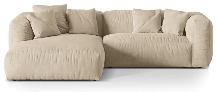 Colțar modular bej cu tapițerie din catifea (cu colț pe partea stângă/cu șezlong) Martina – Micadoni