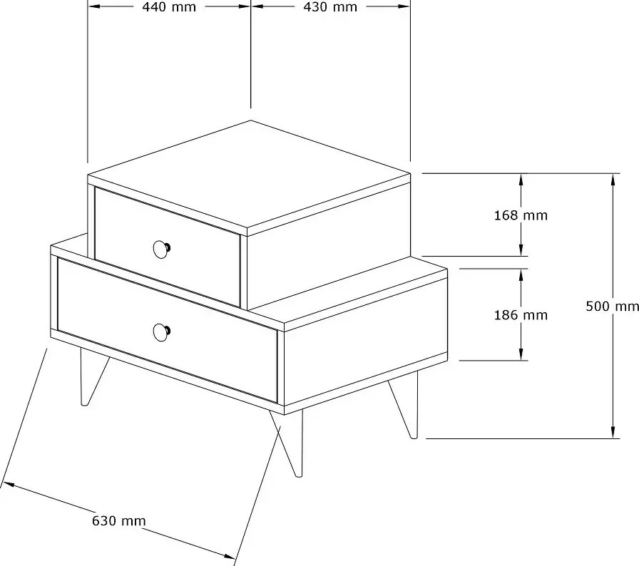 Noptiera Maura cu 2 sertar alb si nuc,63 cm