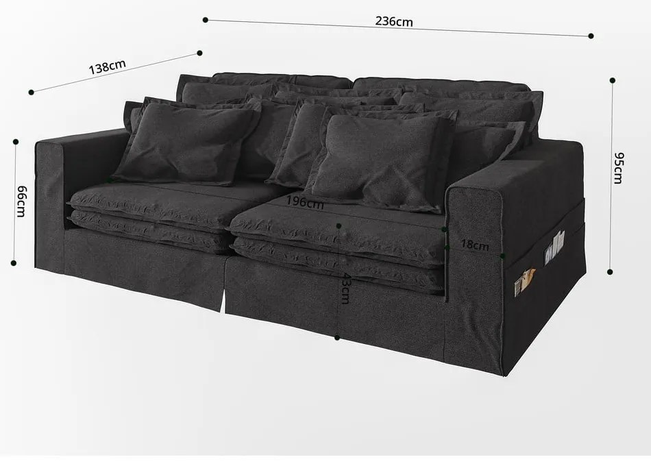 Canapea neagră 236 cm Nora – Ropez