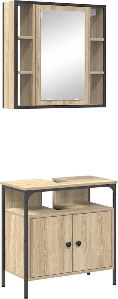 vidaXL Set de mobilier pentru baie cu raft 2 pcs Maro Lemn compozit