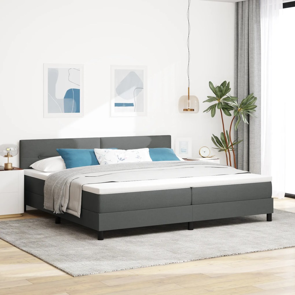 vidaXL Pat cu saltea și LED Gri închis 200x200 cm Material textil