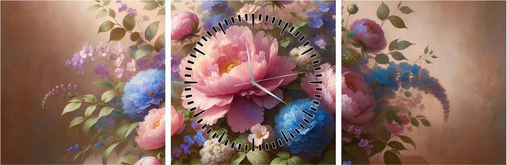 Tablou - Masă plină de flori (cu ceas) (90x30 cm)