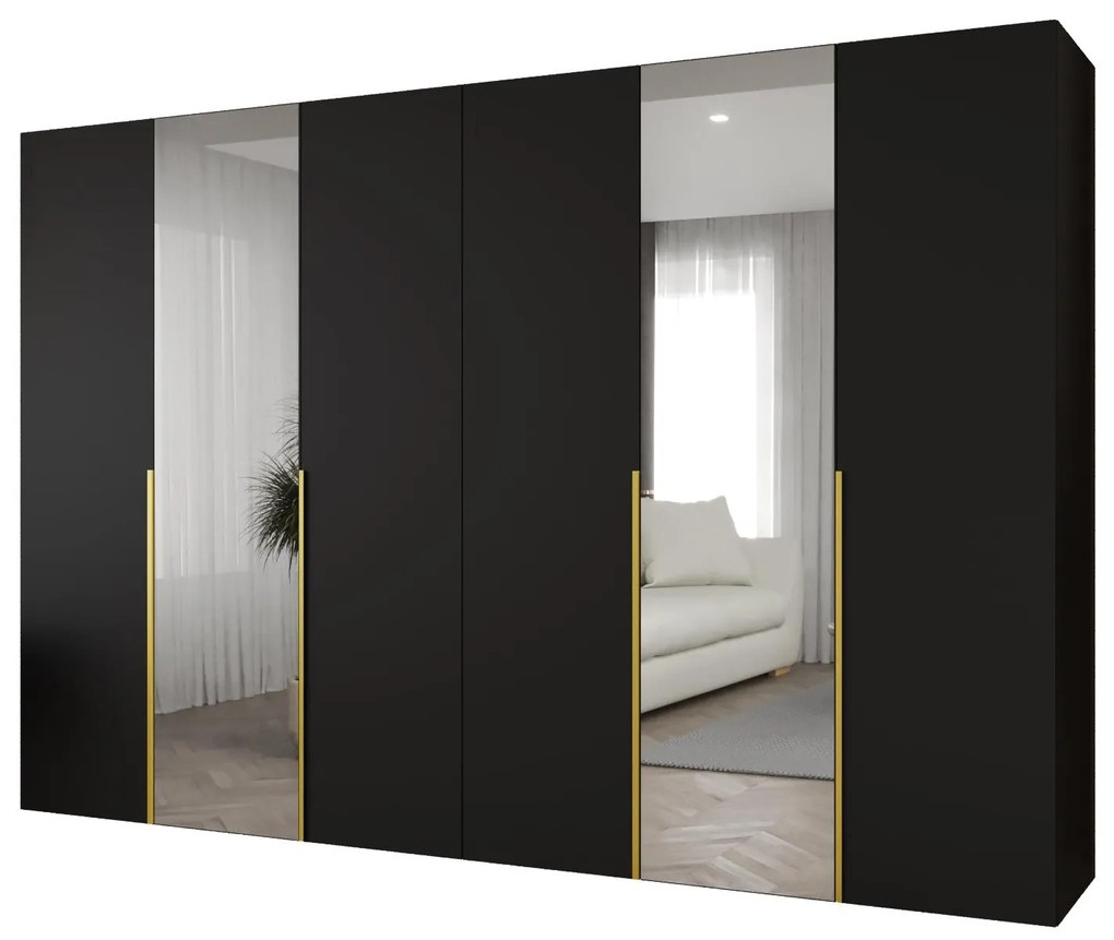 Dulap de haine 300 cm Alice 2 (Negru + Auriu). 1126197