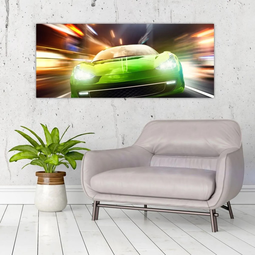 Tablou - Mașină de curse verde (120x50 cm)