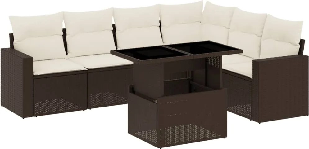 vidaXL Set canapele de grădină cu perne, 7 piese, maro, poliratan