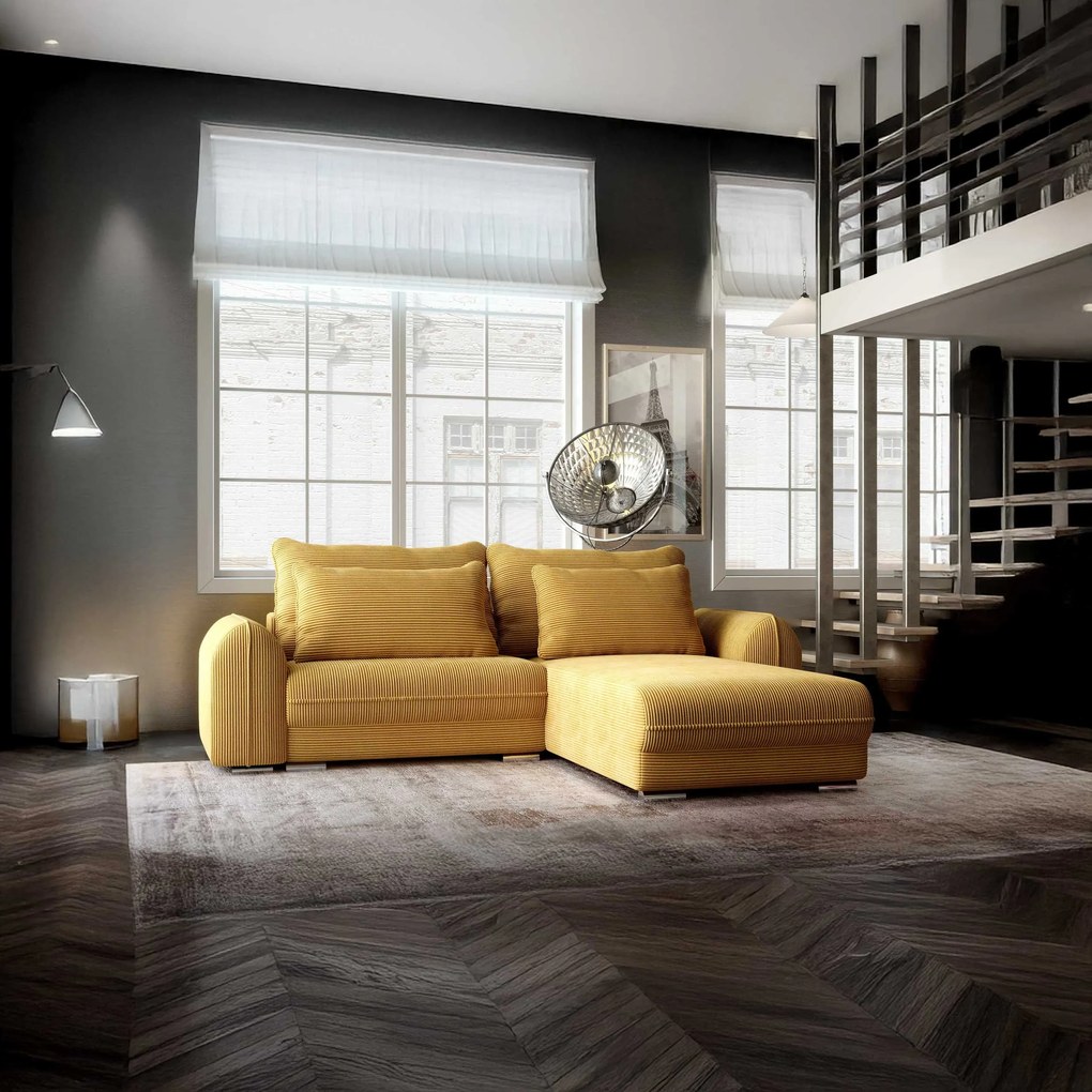 Colțar extensibil dumonde cu ladă de depozitare si sezut confortabil din spuma high-density, Denver Zoom Mustar 275x185 cm II